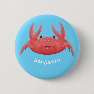 Cute red spotty crab cartoon illustration 6 cm round badge
