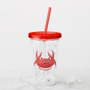 Cute red spotty crab cartoon illustration acrylic tumbler