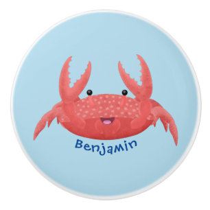 Cute red spotty crab cartoon illustration ceramic knob