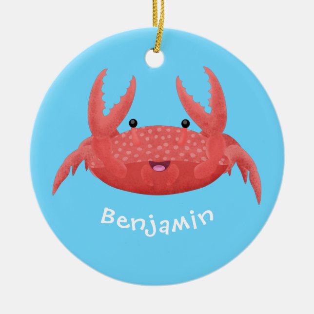 Cute red spotty crab cartoon illustration ceramic ornament (Front)