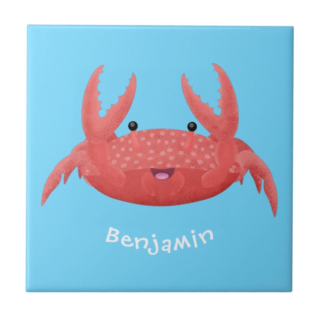 Cute red spotty crab cartoon illustration ceramic tile (Front)