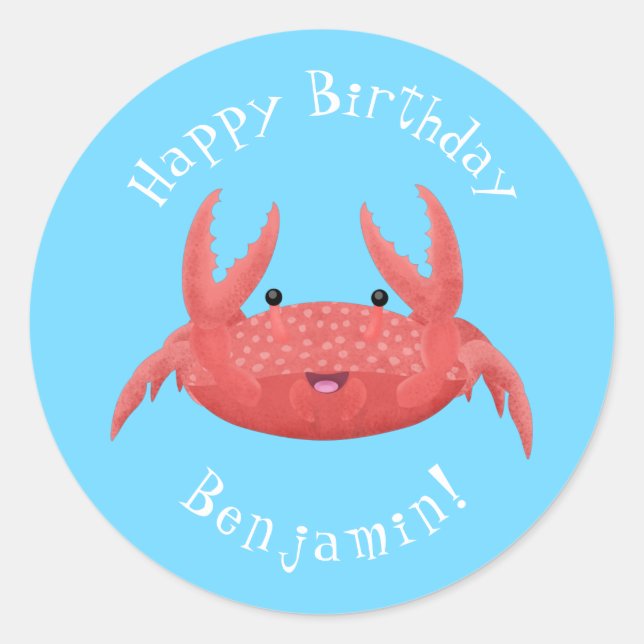 Cute red spotty crab cartoon illustration classic round sticker (Front)