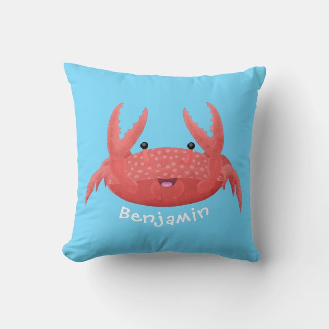 Cute red spotty crab cartoon illustration cushion (Front)