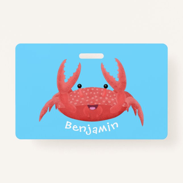 Cute red spotty crab cartoon illustration ID badge (Front)