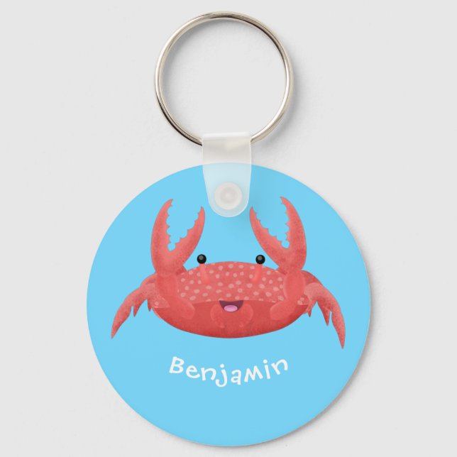 Cute red spotty crab cartoon illustration key ring (Front)