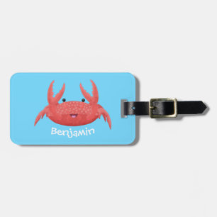 Cute red spotty crab cartoon illustration luggage tag