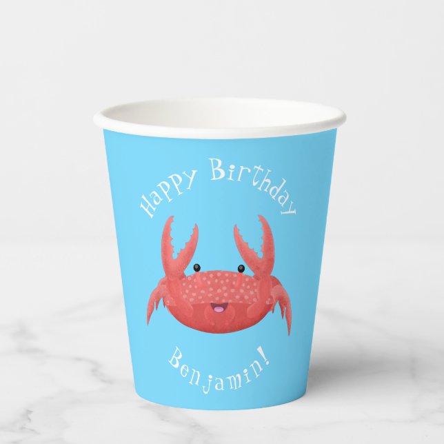 Cute red spotty crab cartoon illustration paper cups (Front)