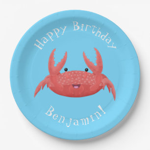 Cute red spotty crab cartoon illustration paper plate