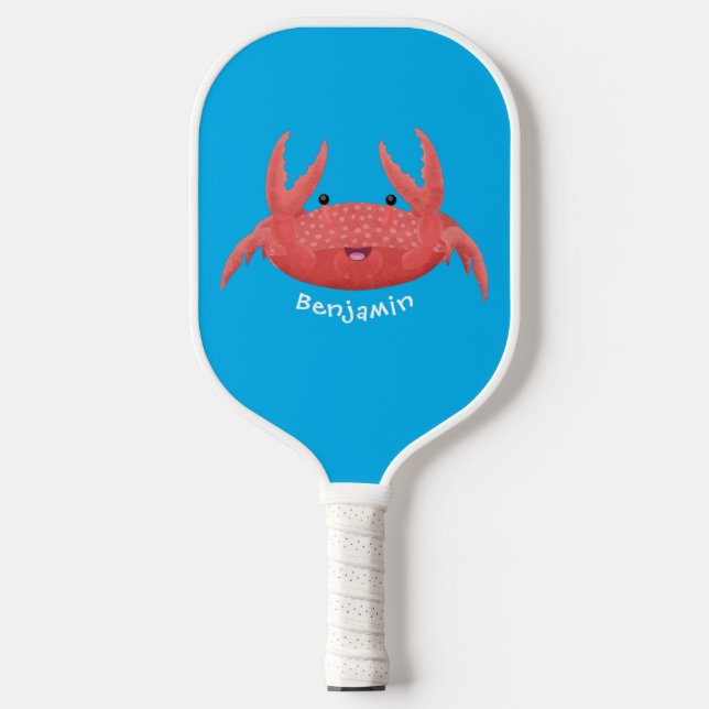 Cute red spotty crab cartoon illustration  pickleball paddle (Front)