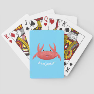 Cute red spotty crab cartoon illustration playing cards
