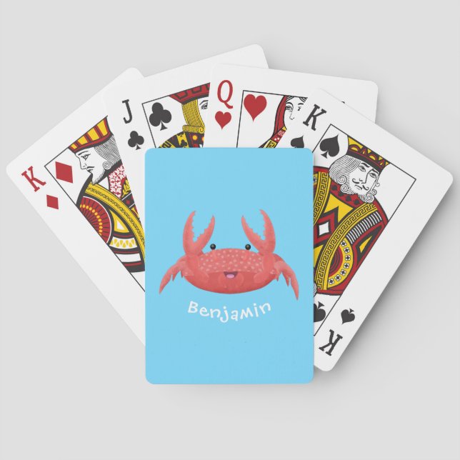 Cute red spotty crab cartoon illustration playing cards (Back)