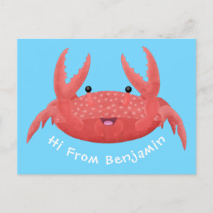 Cute red spotty crab cartoon illustration postcard