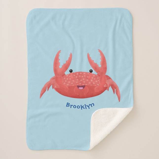 Cute red spotty crab cartoon illustration sherpa blanket (Front)