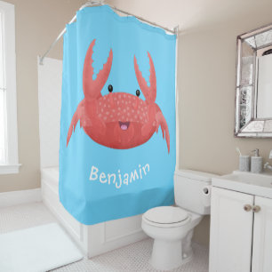 Cute red spotty crab cartoon illustration shower curtain