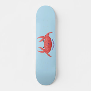 Cute red spotty crab cartoon illustration skateboard