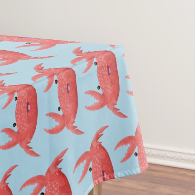 Cute red spotty crab cartoon illustration tablecloth (In Situ)