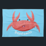 Cute red spotty crab cartoon illustration tea towel<br><div class="desc">This crabby spotty red crab is ready for seaside fun!  Drawn in cute cartoon illustration style.</div>