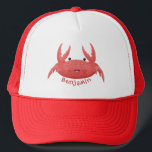 Cute red spotty crab cartoon illustration trucker hat<br><div class="desc">This crabby spotty red crab is ready for seaside fun!  Drawn in cute cartoon illustration style.</div>
