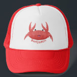 Cute red spotty crab cartoon illustration trucker hat<br><div class="desc">This crabby spotty red crab is ready for seaside fun!  Drawn in cute cartoon illustration style.</div>