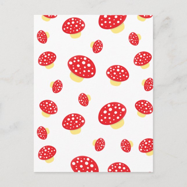 Cute Red Spotty Toadstool Mushrooms Pattern Postcard (Front)