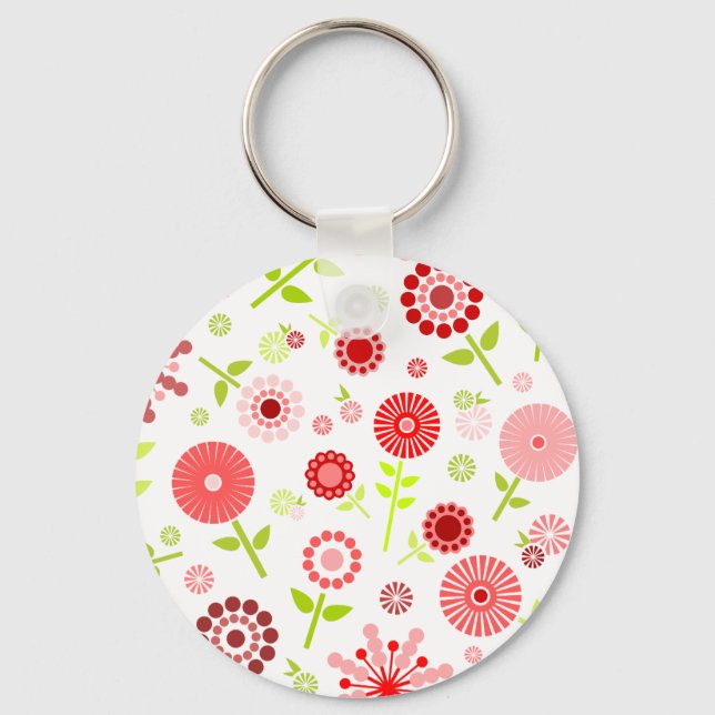 Cute red spring flowers key ring (Front)