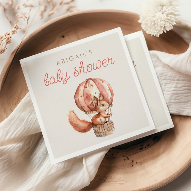 Cute Red Squirrel Balloon Baby Shower Napkin (Creator Uploaded)