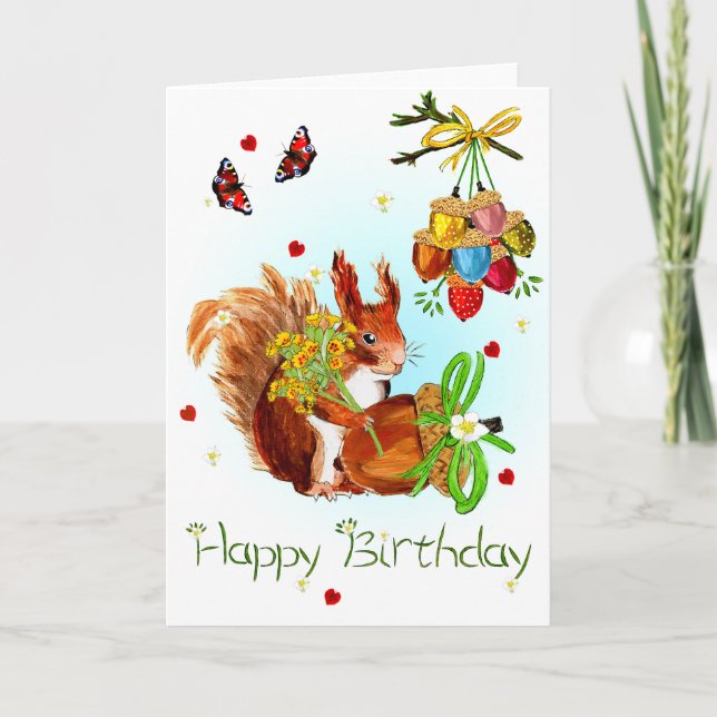 Cute red squirrel birthday card (Front)