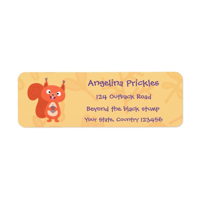 Cute red squirrel cartoon return address label (Front)