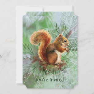 Cute Red Squirrel Custom Age Birthday Party Invite