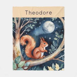 Cute Red Squirrel Moonlit Night Sky Personalised Fleece Blanket