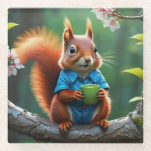 Cute Red Squirrel on The Tree-68364 Glass Coaster
