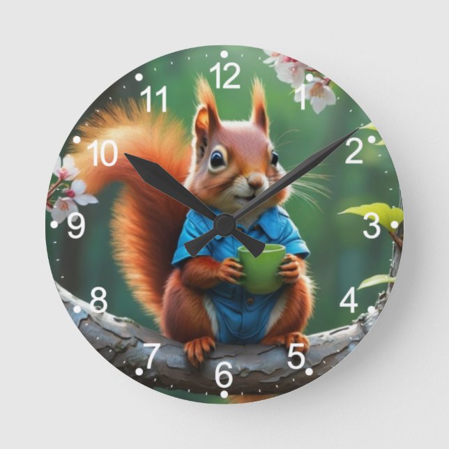 Cute Red Squirrel on The Tree-68364 Round Clock (Front)