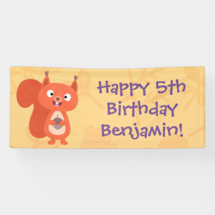 Cute red squirrel personalised cartoon birthday banner