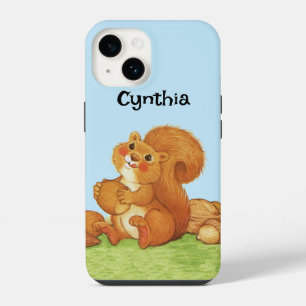 Cute Red Squirrel Stash of Nuts Grass Blue iPhone 14 Case
