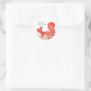 Cute Red Squirrel Wildflower Gender Baby Shower Classic Round Sticker
