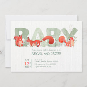 Cute Red Squirrel Wildflower Gender Baby Shower Invitation