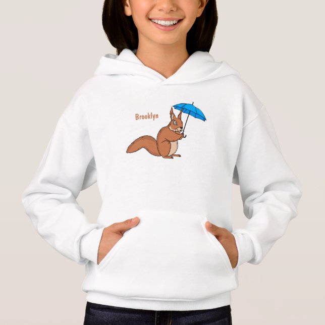 Cute red squirrel with umbrella cartoon  (Front)