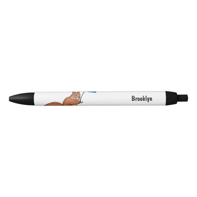 Cute red squirrel with umbrella cartoon black ink pen (Front)