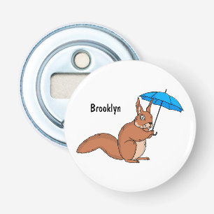 Cute red squirrel with umbrella cartoon bottle opener