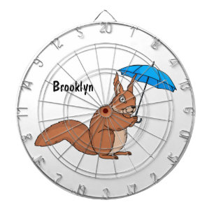 Cute red squirrel with umbrella cartoon dartboard