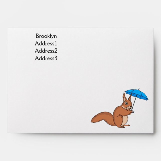 Cute red squirrel with umbrella cartoon envelope (Front)