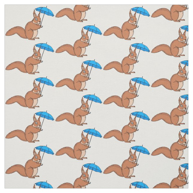 Cute red squirrel with umbrella cartoon fabric (Swatch)