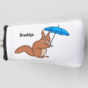 Cute red squirrel with umbrella cartoon golf head cover