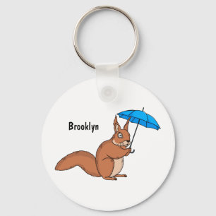 Cute red squirrel with umbrella cartoon key ring