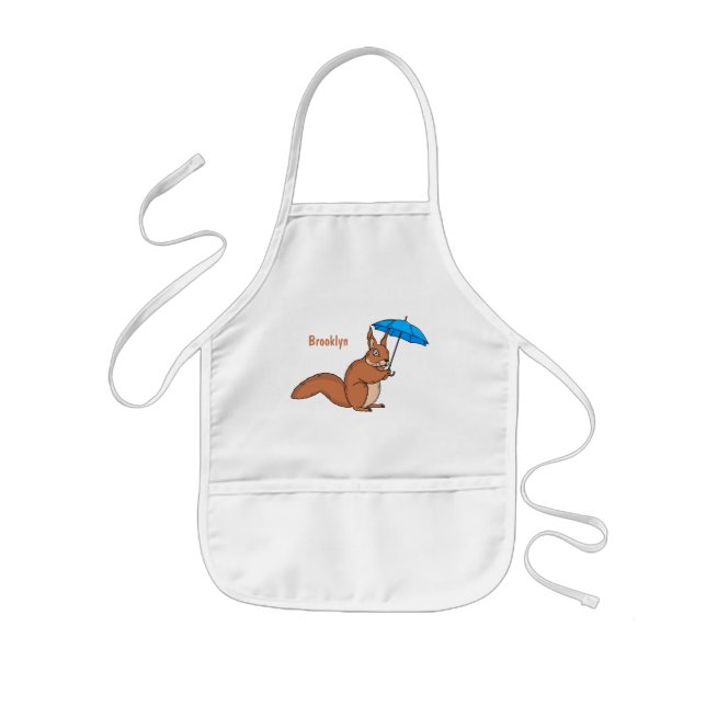 Cute red squirrel with umbrella cartoon kids apron (Front)