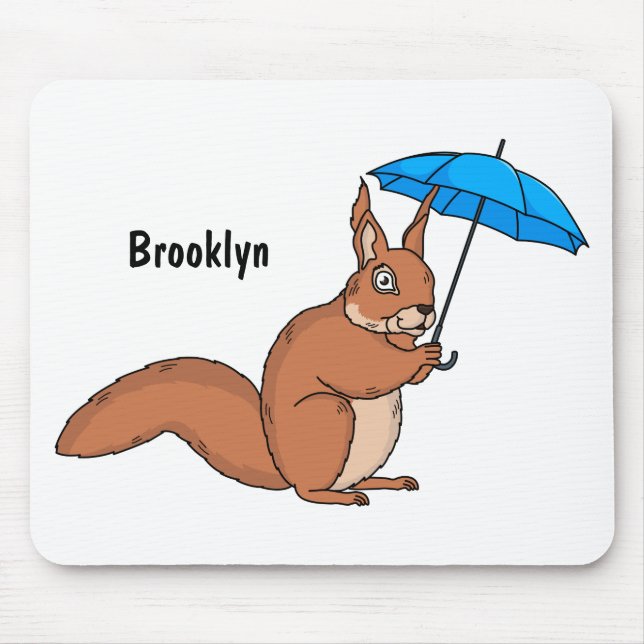 Cute red squirrel with umbrella cartoon mouse pad (Front)