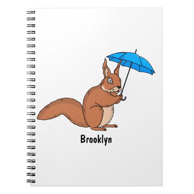 Cute red squirrel with umbrella cartoon notebook (Front)