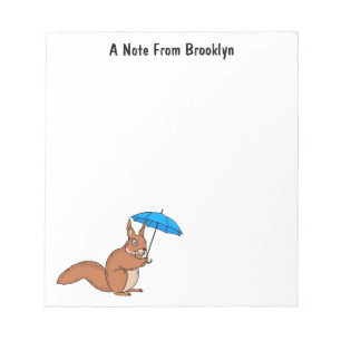 Cute red squirrel with umbrella cartoon notepad