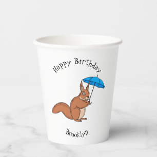 Cute red squirrel with umbrella cartoon paper cups