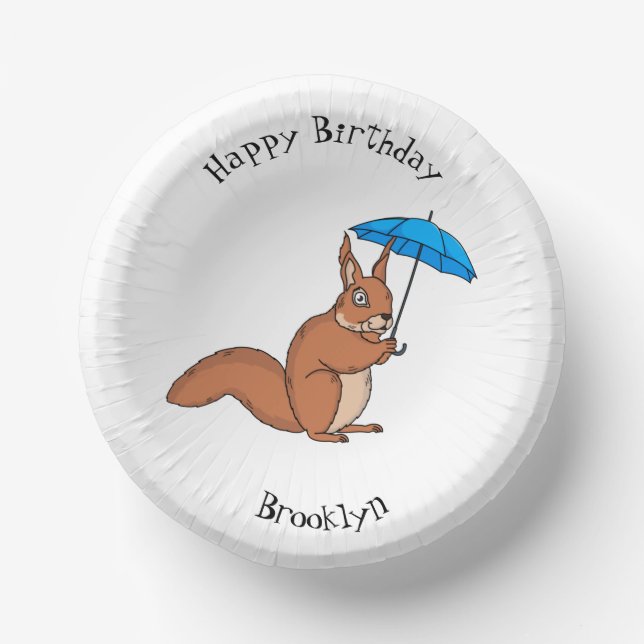 Cute red squirrel with umbrella cartoon paper plate (Front)